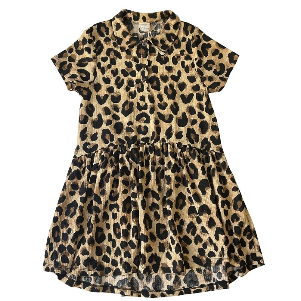 Zara Girls Dress 11-12 (152 CM) Brown Animal Print Fit & Flare Button KneeLength